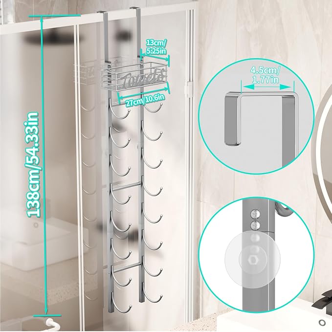 HapiRm Towel Racks for Bathroom Storage - 9 Tier Over The Door & Wall Mount Rolled Towel Storage Organizer Holder with Metal Shelf Basket for Small Bathroom, Camper, Rv - Sliver, Patented