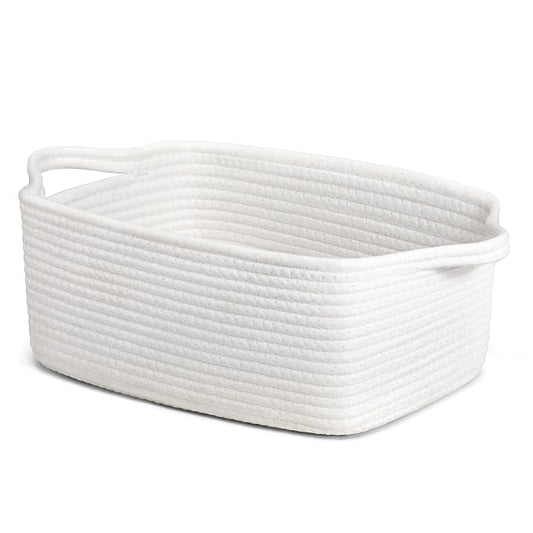 CHICVITA Small Cotton Rope Gift Baskets Empty for Shelves, White | 13" x 10" x 5", Decorative Storage Basket for Toys, Diapers & Baby Showers, Nursery & Closet Storage, Built-In Handles
