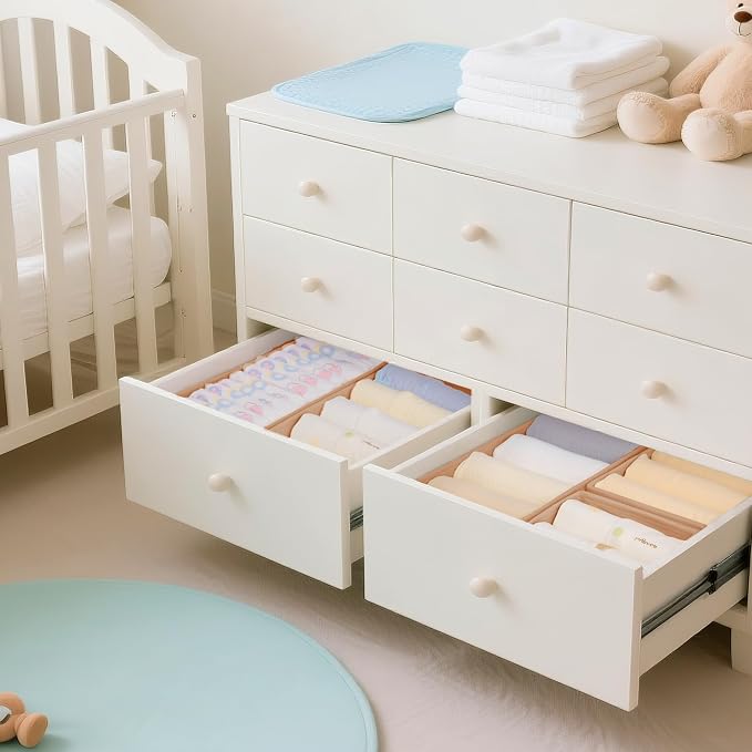 Criusia Drawer Organizer Clothes, 10 Pack Dresser Organizer for Baby Clothes, Underwear, Sock- Foldable Closet Organization and Storage Dividers Bins for Nursery, Bedroom (Brown)