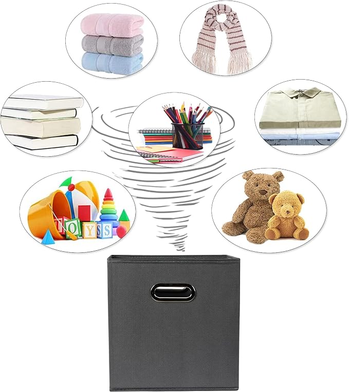 Fabric Cloth Storage Bins,Fabric Cube Organizer with Dual Handles Foldable Cube Storage Baskets for Home Bedroom Storage,Set of 6, Gray