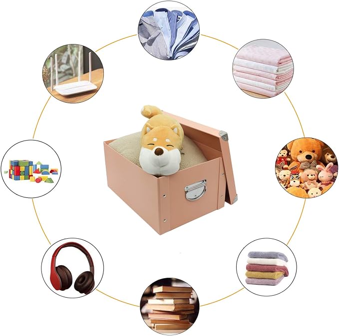 GUOZI Collapsible Storage Box, Decorative Memory Box with Lid & Metal Reinforced Corners, Cardboard File Bin with Handles, Organizer Gift Box for Keepsake Toy Photos Office Nursery Wardrobe Bookshelf