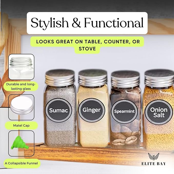 ELITE BAY-Spice Jar Rack Organizer– 4-Tier Organizer 28 Bottles,180 Labels, Funnel.