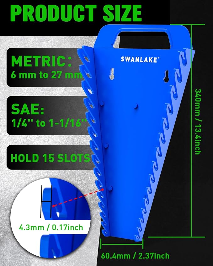 SWANLAKE Magnetic Wrench Organizer Toolbox Holder, 4-Pack SAE (1/4'' to 1-1/16''), Metric (6mm to 27mm) Wrench Organizers, Total Hold 60 Slots Ratchet Holders for Tool Box