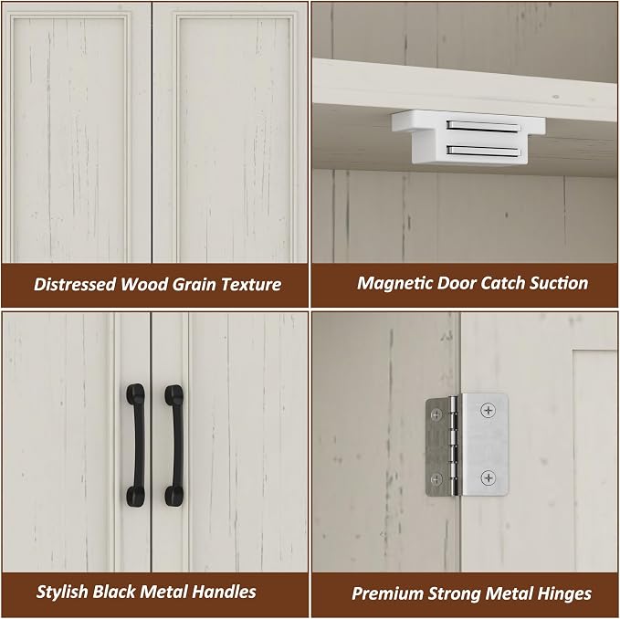 Function Home Farmhouse Kitchen Pantry Cabinet, 72" Tall Storage Cabinet with Doors and Adjustable Shelves, 6 Tier Freestanding Cupboard for Dining Room Living Room Bathroom, Antique White & Brown Top