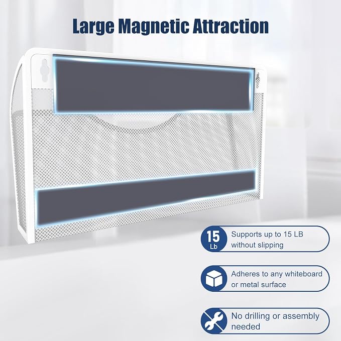 Magnetic File Holder 1 Pockets File Folder Organizer, Office Hanging Magazine Rack for File Cabinets, Magnetic Paper Holder, No Drilling Mail Organizer for Refrigerator, Office