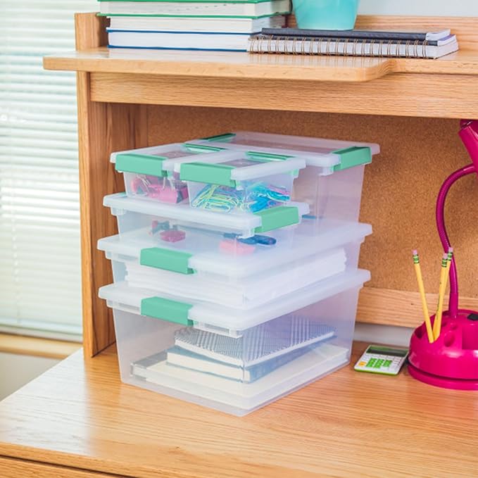 Sterilite Clip Box, Stackable Clear Plastic Bins- Large, 18-Pack | Storage Containers with Latching Lids for Writing, Arts or Crafts Supplies - Home, Office, Classroom & Workshop Organization