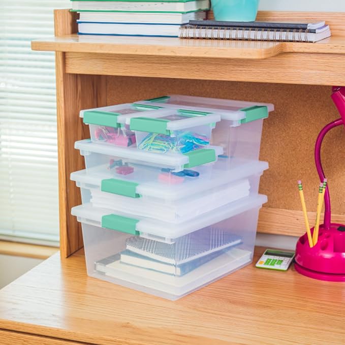 Sterilite Clip Box, Stackable Clear Plastic Bins- Large, 24-Pack | Storage Containers with Latching Lids for Writing, Arts or Crafts Supplies - Home, Office, Classroom & Workshop Organization