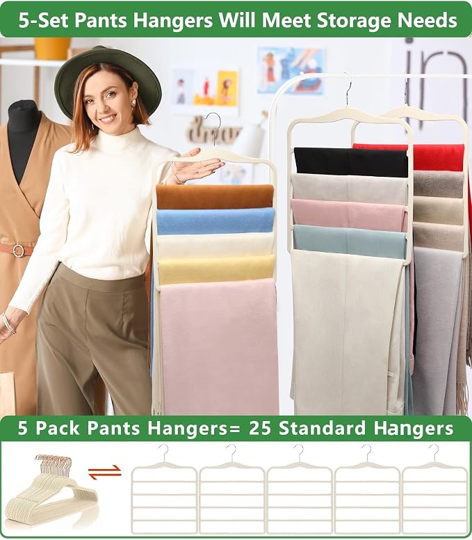 Magic Pants Velvet Hangers for Organization and Storage - Space Saving, 5 Pack Dorm Room Essentials for College Students Girls