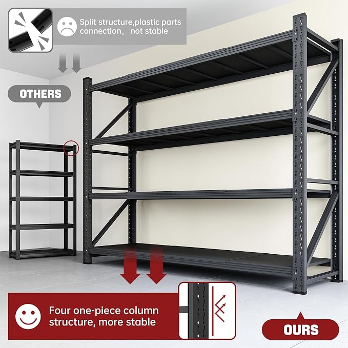 RAVIGIN 7000LBS Storage Shelves,79" W Garage Shelving Heavy Duty Metal Adjustable Garage Shelves, Shelving Units Industrial Shelving for Warehouse,79" W x 24" D x 79" H,Black