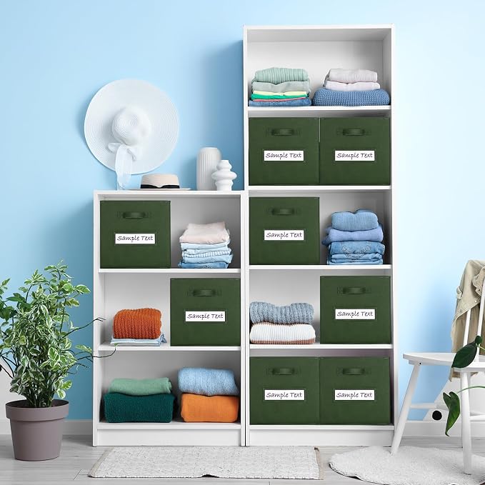 Fabric storage cubes (8 Pack) 11 Inch Cube Storage Bin, cube organizer bins with 8 Labels Window Cards & a Pen, Foldable cube organizer bins and Storage Box, Dark Green