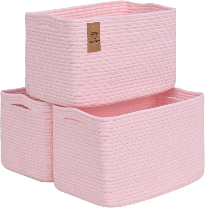 Baskets for Organizing,Storage Baskets,3 Pack Baskets for Shelfves,15"×10"×9" Woven Pink Basket,toy storage bins,bins for organization