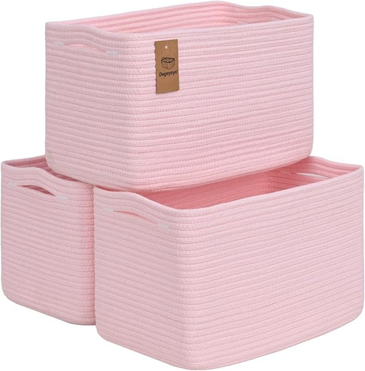 Baskets for Organizing,Storage Baskets,3 Pack Baskets for Shelfves,15"×10"×9" Woven Pink Basket,toy storage bins,bins for organization