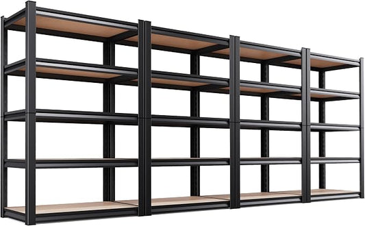 4-Pack Garage Shelving Unit, Heavy Duty Metal Storage Shelves, 71" H x 35" W x 16"D Total Capacity, 5 Tier Adjustable Boltless Steel Rack, Freestanding Organizer for Warehouse, Pantry,Shop, Black