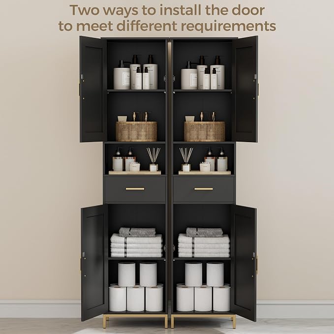 Homhedy 67" H Bathroom Storage Cabinet, Tall Bathroom Cabinet, Black | Narrow Cabinet with Doors and Drawer, Adjustable Shelves, Floor Cabinet for Bathroom, Living Room, Kitchen, Dining Room
