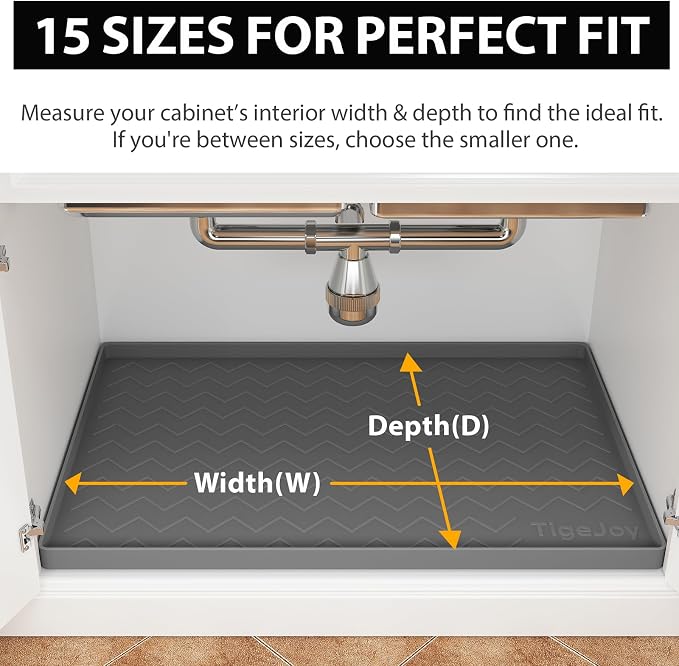 TigeJoy Under Sink Mats for Kitchen Waterproof 37" x 19", Cabinet Liner | Leak-Proof Silicone Mat Sink Protector, Kitchen Essentials Organizer and Storage,Boot or Shoe Tray, Pet Feeding Mat