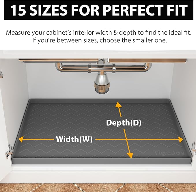 TigeJoy Under Sink Mats for Kitchen Waterproof 40" x 19", Cabinet Liner | Leak-Proof Silicone Mat Sink Protector, Kitchen Essentials Organizer and Storage,Boot or Shoe Tray, Pet Feeding Mat