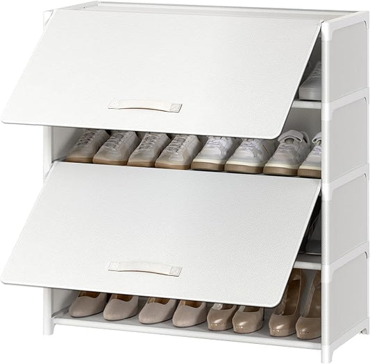 5 Tier Shoe Cabinet with Door, 20-Pair Storage, White | Ideal for daily family use. Door keeps shoes dust-free. Stops pets from chewing. Simple tool-free install.