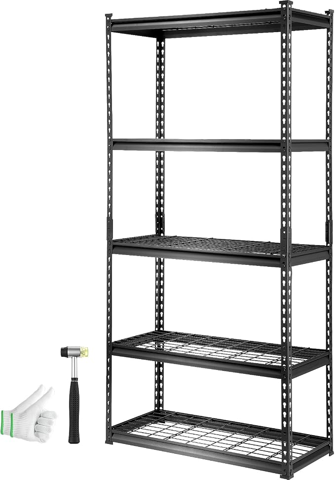 VEVOR Storage Shelving Unit, 5-Tier Adjustable, 2000 lbs Capacity, Heavy Duty Garage Shelves Metal Organizer Wire Rack, Black, 36" L x 16" W x 72" H for Kitchen Pantry Basement Bathroom Laundry Closet