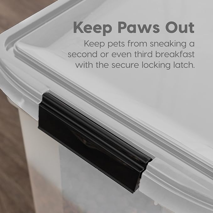 IRIS USA Dog Food Storage Container, Up to 50 lbs, Clear/Gray, Made in USA | Wheels for Mobility, Airtight Seal, BPA-Free, Best for Bird Seed, Cat food, Cat Litter, Chicken Feed, Pellets