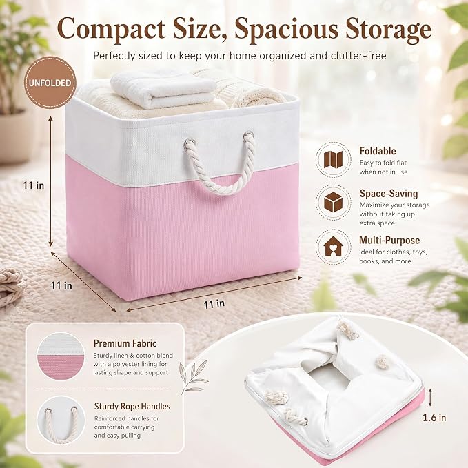 6 Pack Pastel Foldable Storage Bins , 11 Inch Cube Fabric Storage Baskets | Foldable Fabric Cube Baskets with Reinforced Handles,pastel baskets for Classroom, Shelves, Closets, Room Organization