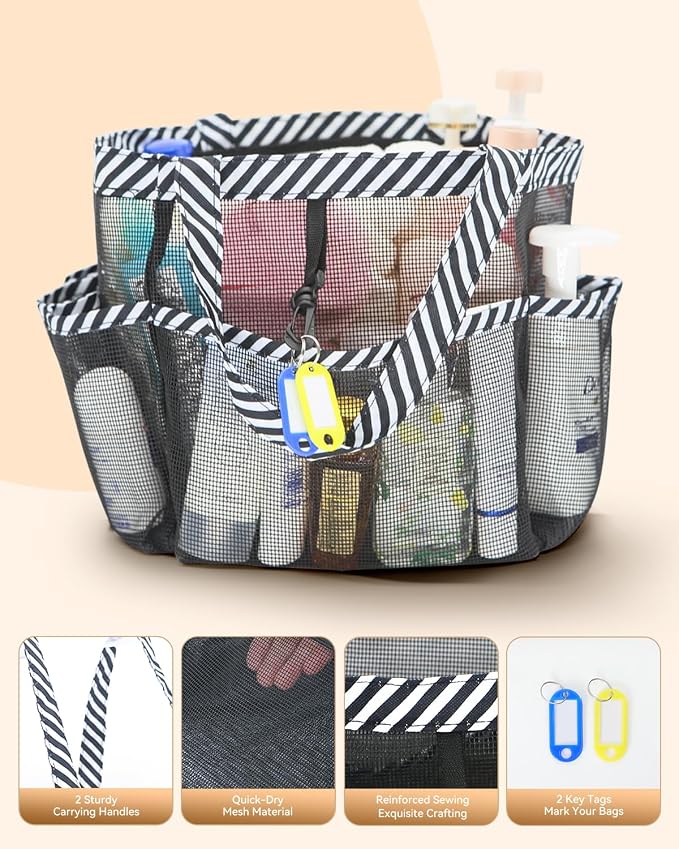Temede Mesh Shower Caddy Portable for College Dorm Room Essentials | Large Capacity 8-Pocket Shower Tote Bag, Toiletry Organizer with Quick-Dry and Dual Handles for Dorm, Gym, Travel, Camping