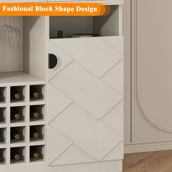 kepptory 72" Tall Kitchen Pantry Storage Cabinet, Freestanding Bar Cabinet with RGB LED Light, White Kitchen Buffet Sideboard with Doors for Dining Room Living Room