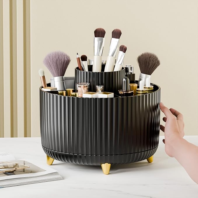 fanado 360° Rotate Makeup Brush Holder Organizer, Makeup Organizers Countertop, Makeup organization and Skincare Storage with Gift Box Packing for Vanity, Desktop, Bathroom (Black)