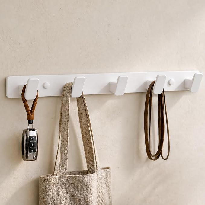 White Wall Mount Coat Rack, 5 Wall Hooks For Hanging Key Holder Hat Hooks | Heavy Duty Door Hooks Coat Hooks Rack Wall Mounted for Entrance Robes, Bags, Keys, and Towels Bathroom Towel Hanger, 1 Pcs