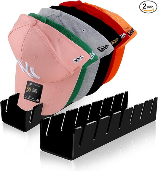 Hat Organizer for Baseball Caps Hat Rack Acrylic Hat Stand 2Pack No Install | Hat Storage for 14 Baseball Caps Closet Organization Hat Holder Display Baseball Cap Organizer for Closet, Bedroom, Dresser