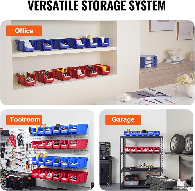 VEVOR Plastic Storage Bins 12 Pack (11 x 5 x 5-Inch), Hanging Stackable Storage Organizer Bins, Heavy Duty Stacking Containers for Closet, Garage, Office, Home, Pantry or Small Parts Organization