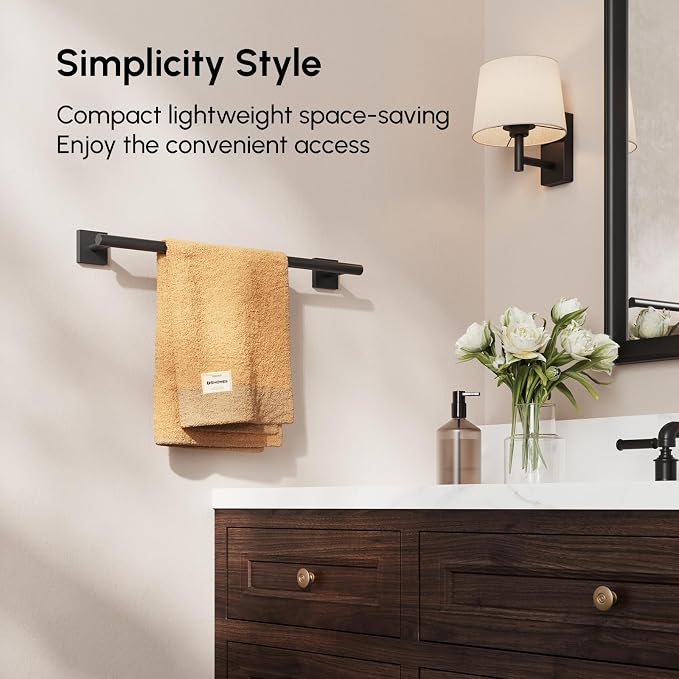 Matte Black Towel Bar, 18 Inch Towel Racks for Bathroom | Thicken 304 Stainless Steel Towel Holder with Square Base, Towel Rod Wall Mounted, Modern Home Decor (Total Length 20 Inch)