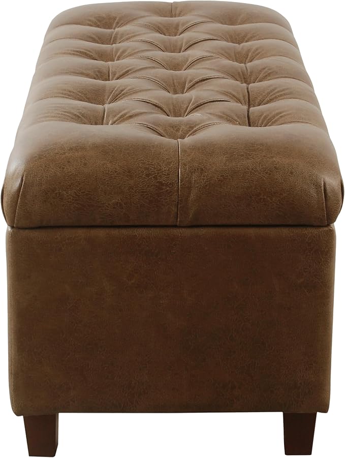 HomePop 40" Button Tufted Storage Bench - Distressed Brown Faux Leather