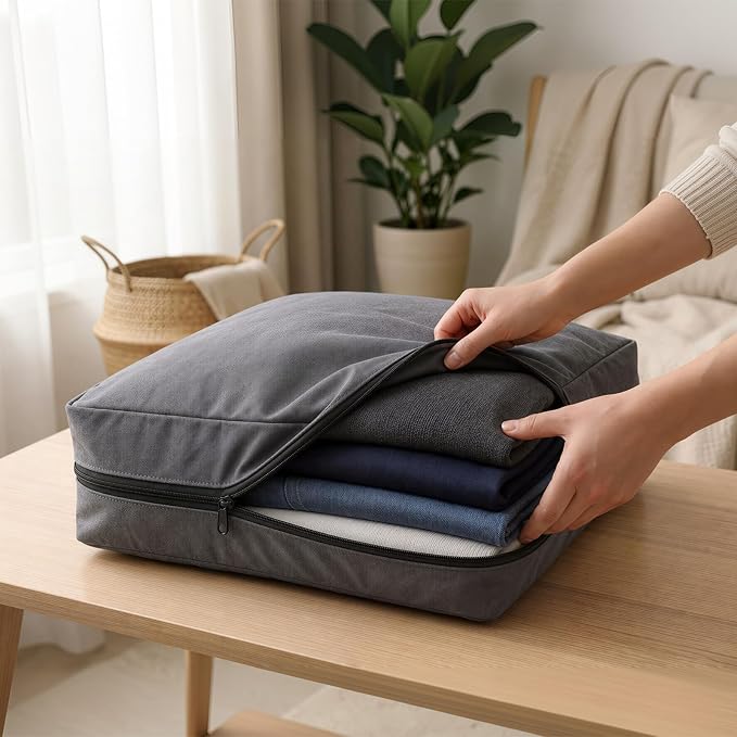 3 Pcs Cotton Canvas Sweater Storage Bag, 20"x14"x5" Closet Organizer Bag | Breathable Material, Mesh Window Design, Dustproof, Moth Proof, Large Capacity, Suitable for Seasonal Clothing, Bedding, etc.