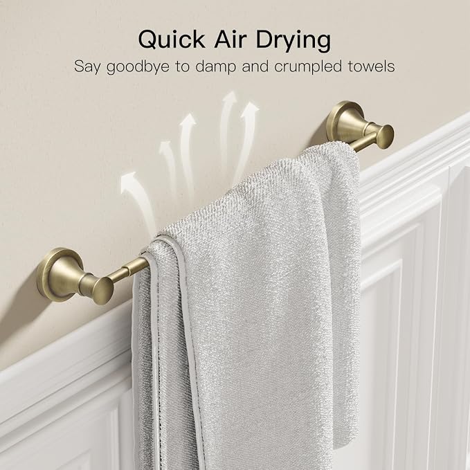 BESy Towel Racks for Bathroom Wall Mounted Bath Towel Bar Antique Brass | Adjustable 16-26 In, Wall Mounted Towel Holder, Stainless Steel, Rustproof, Towel Bar Rod Hanger Hardware Accessories Hotel
