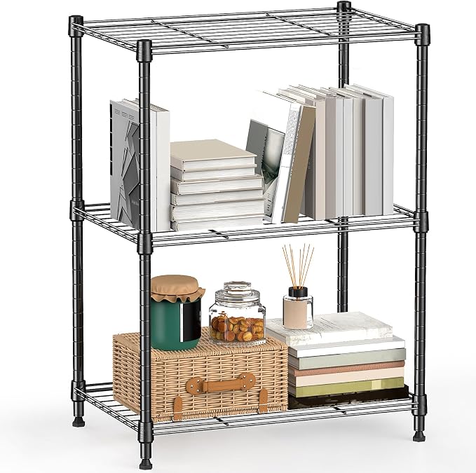 M MZG 450 lbs Steel Storage Shelving 3-Tier Utility Shelving Unit Steel Organizer Wire Rack for Home,Kitchen,Office (11.8" D x 17.7" W x 26.3" H)