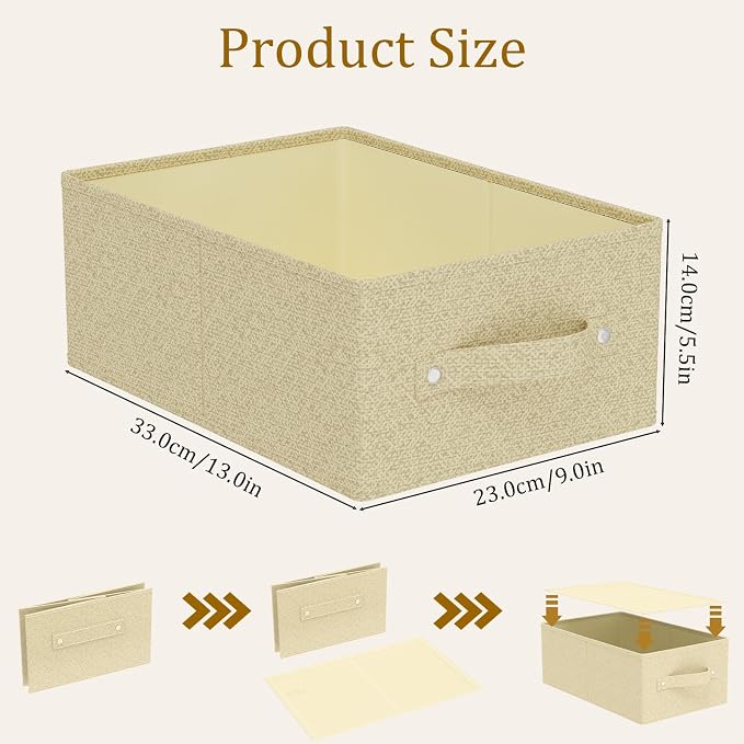 Open Storage Bin with Reinforced Stitching,Yellow,13x9x5.5in,2 Pack | Fabric Storage Baskets with Soft Cloth Handles, Thick PP Panel Wardrobe Containers,Wipeable Drawer Boxes for Closet Shelves