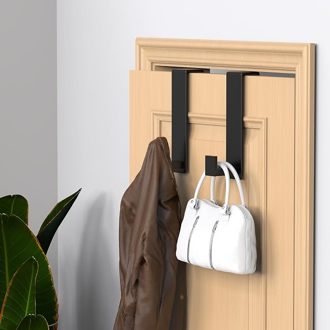WUIVIUT 2 Pack Heavy Duty Single Over The Door Hooks L-Shaped Bedroom Door, Jacket Hanger Hook, 1.77 inch Wide Over The Door Hook, Strong Holder for Coats(L Shape 2 Pack, Fits 1-3/4'' Thick)