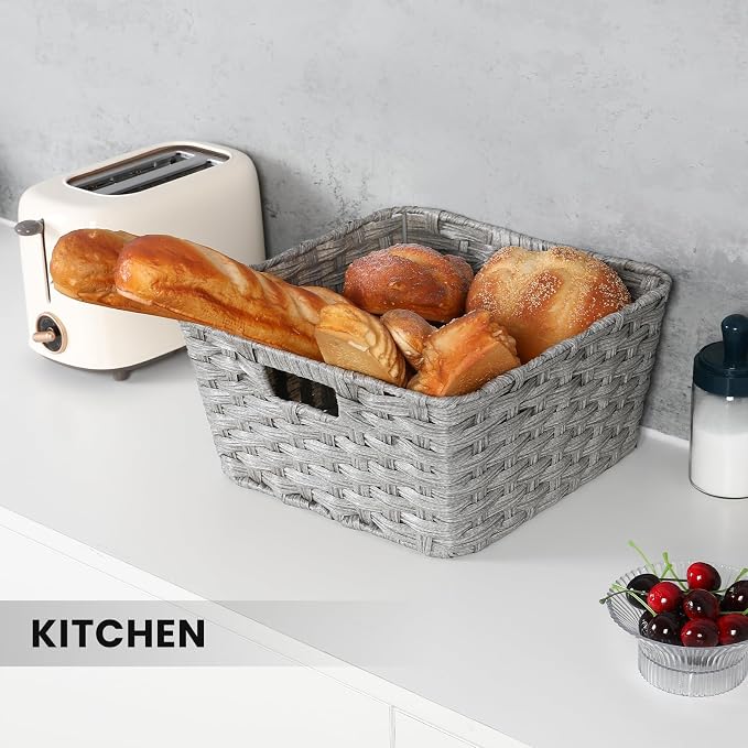 2-Pack Plastic Wicker Storage Baskets for Bathroom, 12"x12"x6", Grey | onlytak woven storage bins for shelves, toilet paper, closet, and home organizing – stackable, durable.