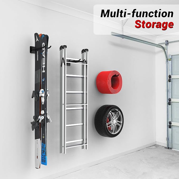 Garage Storage Hooks, Heavy Duty Steel Tool Organizer, 12.4 Inch Wall Mount Hangers Racks for Car Tires, Ladders, Chairs, Ropes and Garden Tools, 2 Pack
