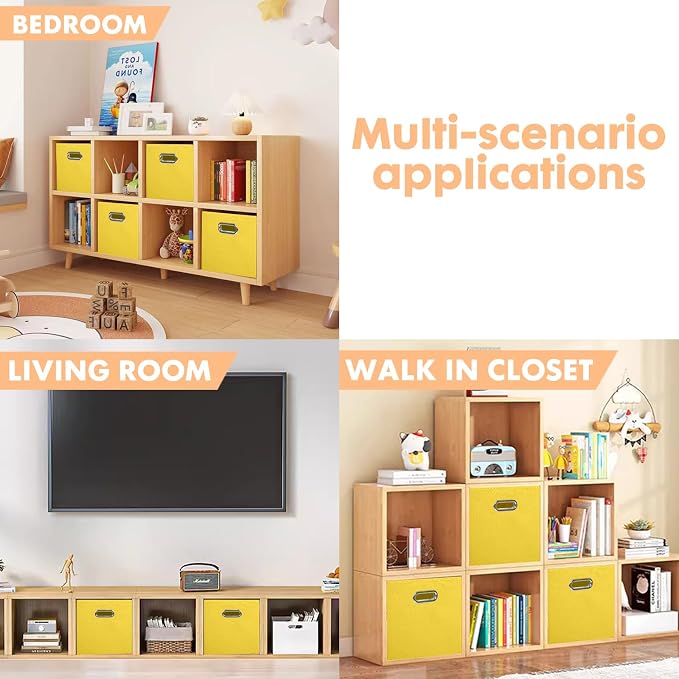 ShellKingdom Storage Bins, Foldable Fabric Storage Cubes with Metal Handle | Cloth Storage Organizer Drawer For Closet And Toys, 11 X 10.5 X 10.5 INCH, 2 Pack (Yellow)