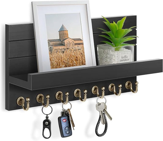 HONJIN Key Holder for Wall: Upgraded 7 Sturdy Key Hooks Easy Installation Mail Organizer Wall Mount Hanging Key Rack for Kitchen and Entryway Decor