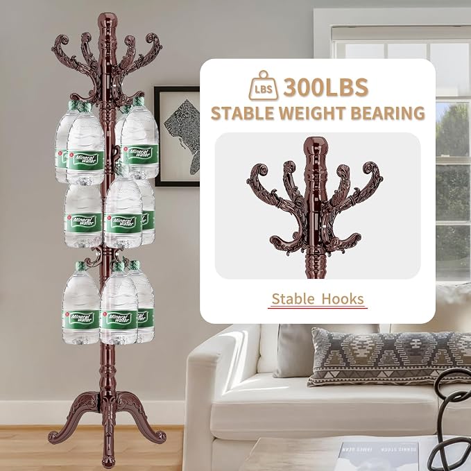 ZOZOE Wooden Coat Rack,Vintage Coat Rack Freestanding with 14 Hooks | Solid Wood Coat Rack Stand with Triangle Base,Classic Natural Birch Wood Coat Clothes Tree Stand for Entryway Hallway