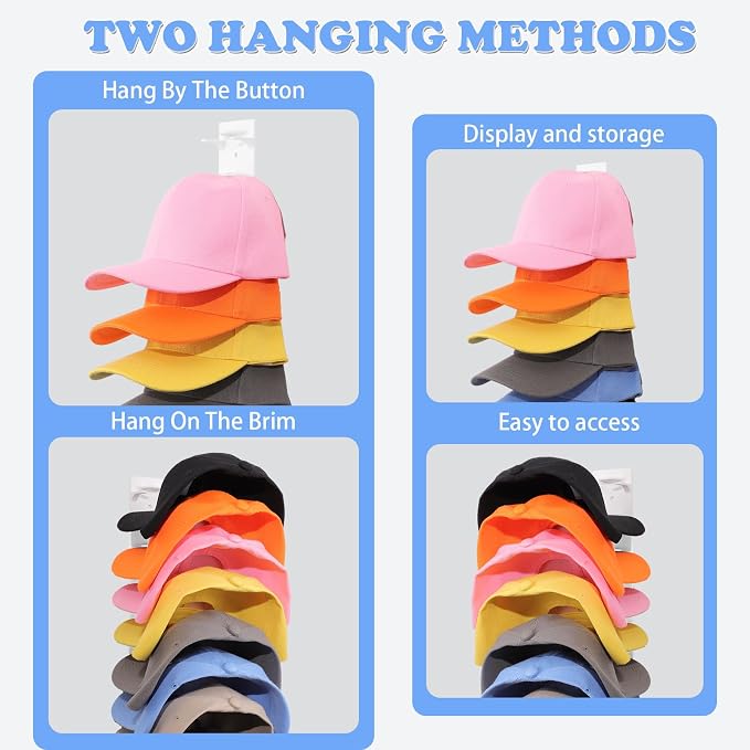 2 Pack Hat Organizer For Baseball Caps, White Hat Rack for Wall | Thick ABS Plastic, Hold up to 18 Hats, Adhesive Or Screw, Extended Spaced, Keep Cap Shape, For Doors, Closets, Bedrooms