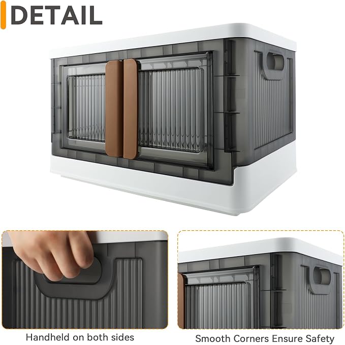 Storage Box, Plastic Cabinet, 8.4 Gallon (32L) Capacity (Each One), 4 Packs, Stackable Collapsible Drawer, with Door and Buckle, Organizer for Home and Office, Transparent