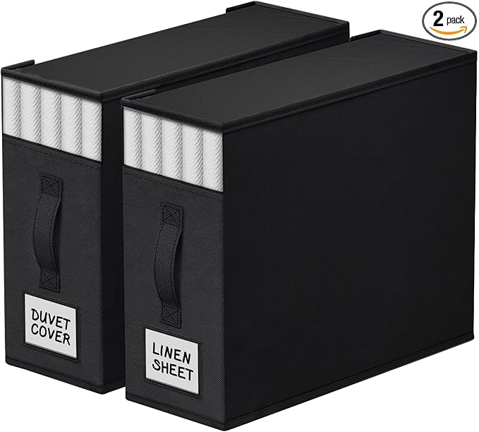 StorageTastic Bed Sheet Closet Organizers and Storage Under Bed Storage | Foldable Storage Containers with Window and Label,Storage and Organization for Bedding Sheets,Duvet Covers,Blankets,2 Pack