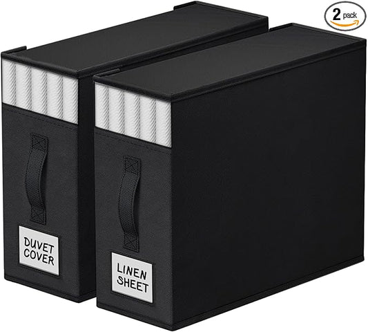 StorageTastic Bed Sheet Closet Organizers and Storage Under Bed Storage | Foldable Storage Containers with Window and Label,Storage and Organization for Bedding Sheets,Duvet Covers,Blankets,2 Pack