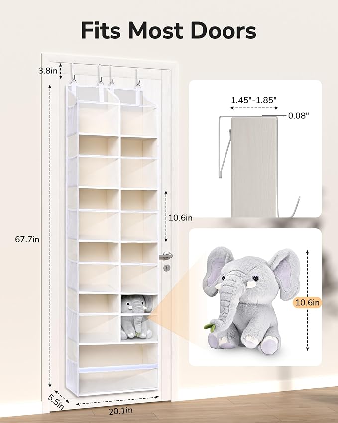 ULG Over the Door Organizer, 6-Tier Hanging Storage with Clear Windows, 19 Pockets for Closet,Bathroom & Nursery Door Organizer