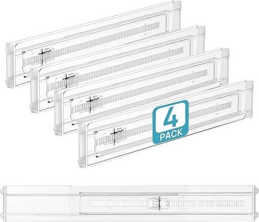 Vtopmart 4 Pack Shallow Drawer Dividers, 2.36" High 12.5"-20.8" Adjustable Expandable Kitchen Drawer Organizer, Clear Plastic Organizer Separators for Flatware, Utensil, Cutlery, Underwear, Clothes