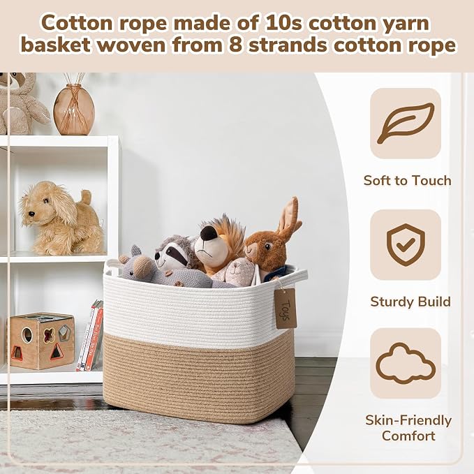 Goodpick Large Woven Storage Baskets for Organizing, Jute | 50L, 18 × 14 × 12 in, Handles, Nursery & Bedroom Organization, Toys, Blankets, Books & Kids Essentials Storage