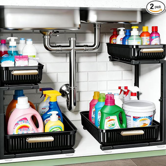 ARSTPEOE Under Sink Organizer - 2 Pack Multi-Purpose Pull-Out Storage Shelf | Slide out Pull out Cabinet Organizer Shelf, Storage for Kitchen Bathroom